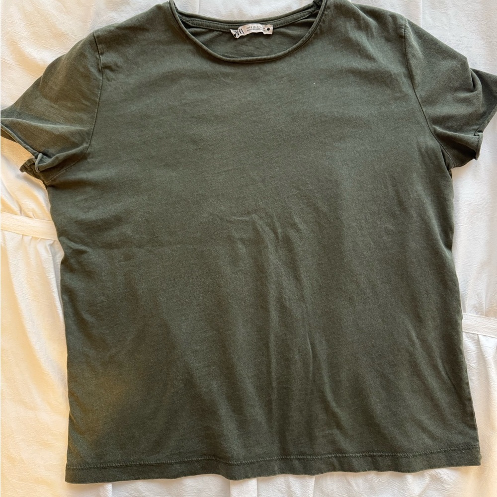 Zara Green Washed Effect T-Shirt